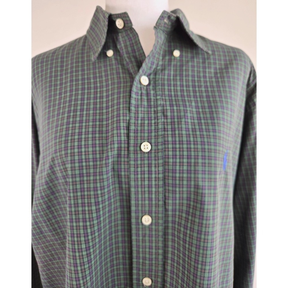 Vintage Polo Ralph Lauren Green Checker Plaid Button Up Shirt M Sz L Y2K Preppy - Picture 6 of 16